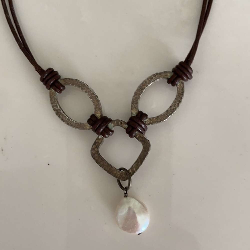 Silpada Sterling Leather & Pearl Nexklace